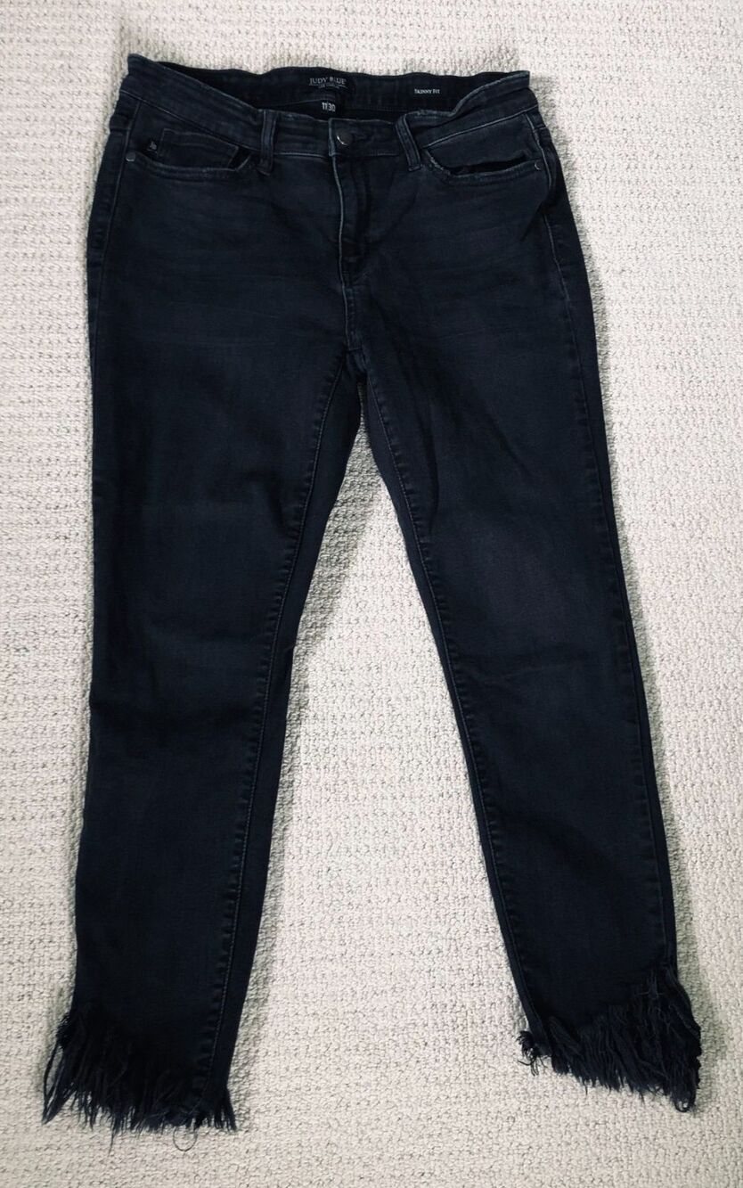 Judy Blue Skinny Fit Jeans Womens Black Size 11/30 Frayed Hem Punk Rock Goth